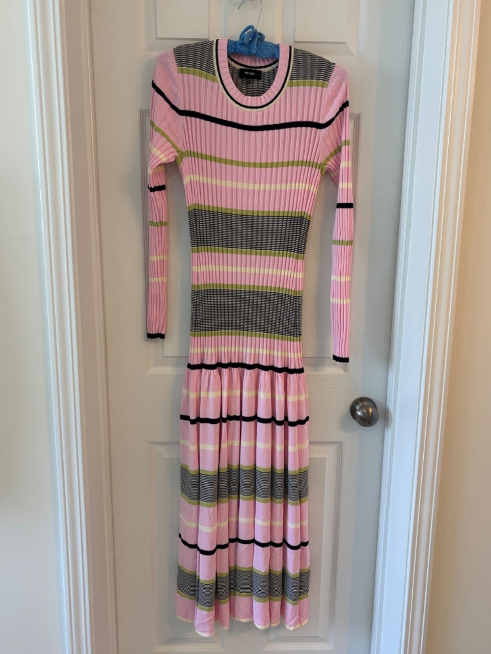 ME+EM Pleated Maxi Dress Striped Pink Green Black White Drop Waist Size 8 US